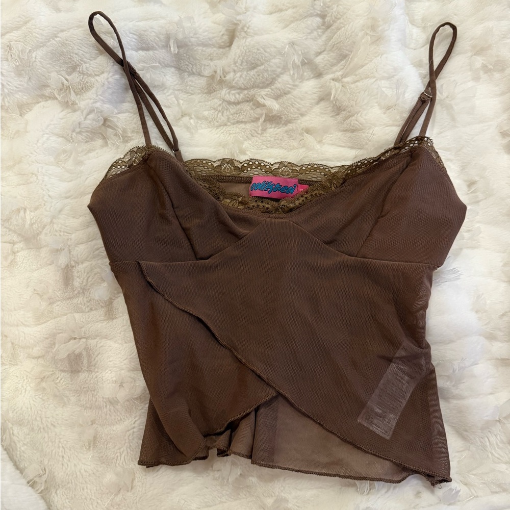 Edikted Brown Camisole with Lace Trim